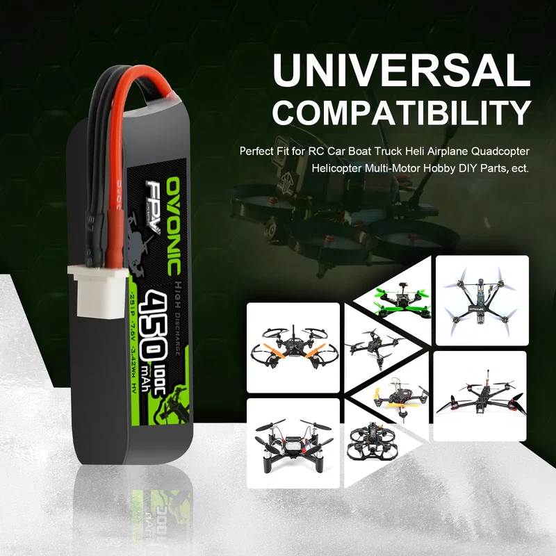 OVONIC FPV 2S 450mAh Lipo Akku 2S1P 100C 7,6V LiHV LiPo-Akku mit BT3.0-Stecker (4 Stück)