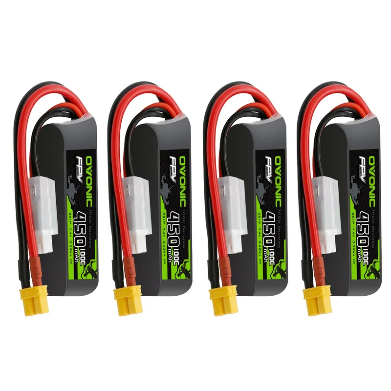 OVONIC FPV 2S 450mAh Lipo Akku 2S1P 100C 7,4V LiPo Akku mit XT30 Stecker (4 Stück)