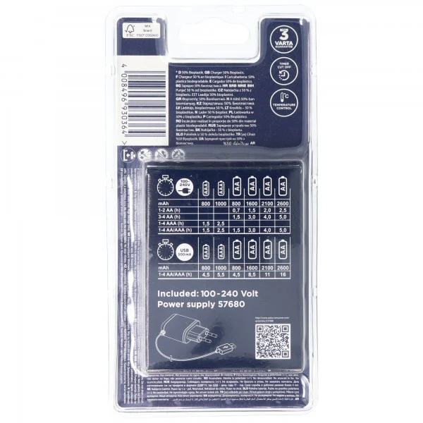 Varta 57680 Eco Charger inklusive 4x AA 2100mAh 56816 50 Prozent Bioplastic