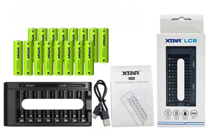 Xtar LC8 – Ladegerät, incl. AA (Mignon) LR6 1,5V Li-Ionen-Akkus mit Akku-Wechselanzeige