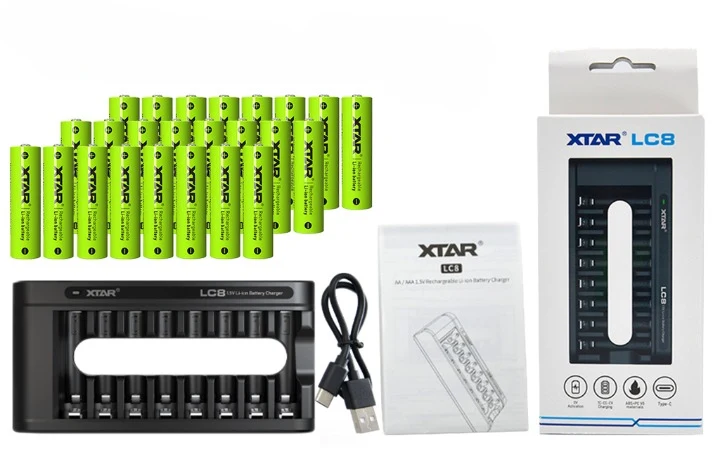 Xtar LC8 – Ladegerät, incl. AA (Mignon) LR6 1,5V Li-Ionen-Akkus mit Akku-Wechselanzeige