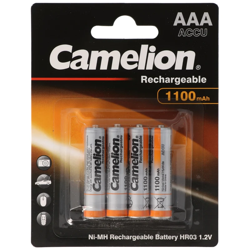 Camelion AAA, Micro, LR03, HR04, NiMH Akku mit bis zu 1100mAh in 4er Blisterverpackung, Abmessungen 44,2x10,2mm