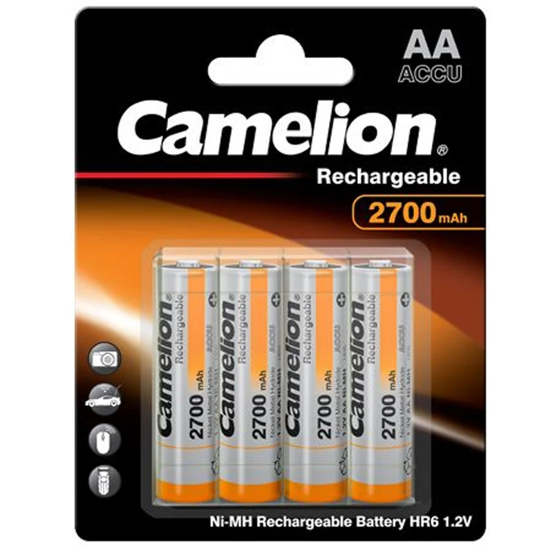 Camelion AA, Mignon LR6, HR6, NiMH Akku mit bis zu 2700mAh in 4er Blisterverpackung, Abmessungen 50,5x14,1mm
