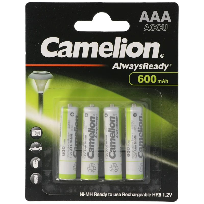 Camelion AAA, Micro LR3, HR03, NiMH Akku mit 600mAh in 4er Blisterverpackung, Always Ready mit geringer Selbstentladung, Ready to Use Akku