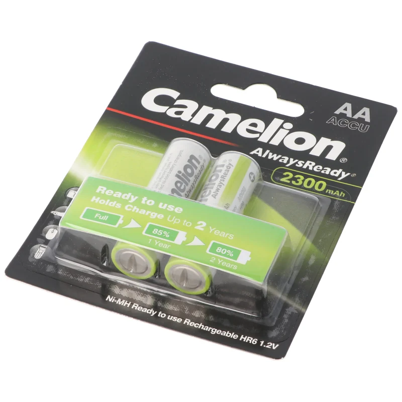 Camelion AA, Mignon LR6, HR6, NiMH Akku mit bis zu 2300mAh in 2er Blisterverpackung, Always Ready mit geringer Selbstentladung, Ready to Use Akku
