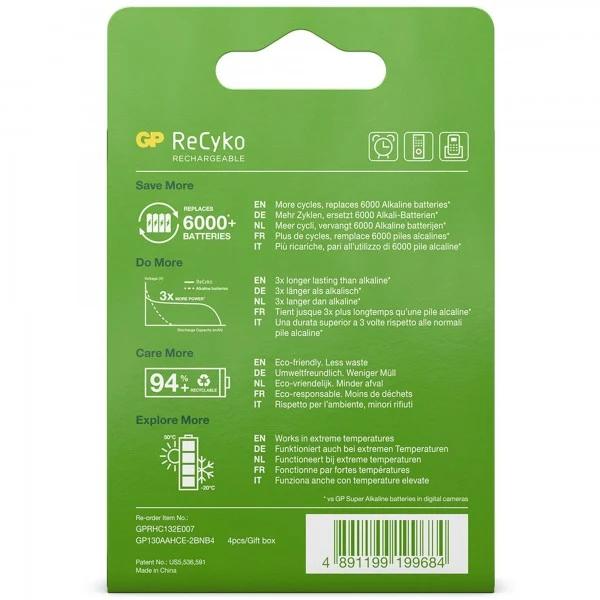 AA Akku GP NiMH 1300 mAh ReCyko 1,2V 4 Stück