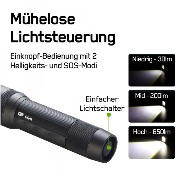 Taschenlampe GP CR41 650lumen inkl. 1x 18650 3,7V Li-Ion Akku