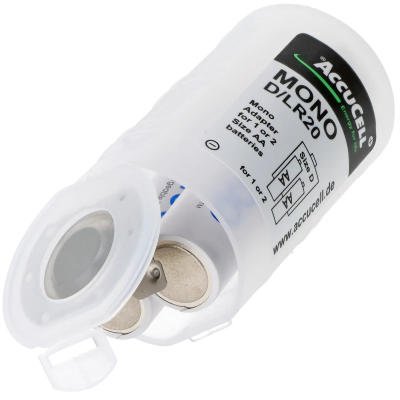 AccuCell Universal Mono D Adapter für 1 oder 2 Mignon AA Akku oder Batterien, 59,2x 32mm