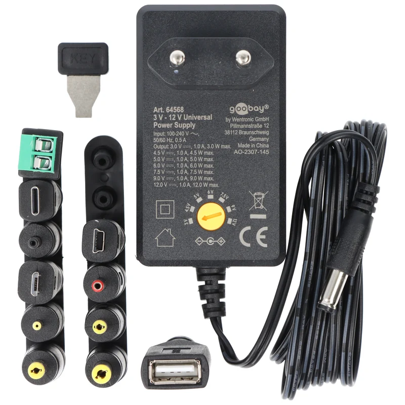 Goobay 3 V - 12 V Universal-Netzteil inkl. 6 DC-Adapter - max. 12 W und 1 A