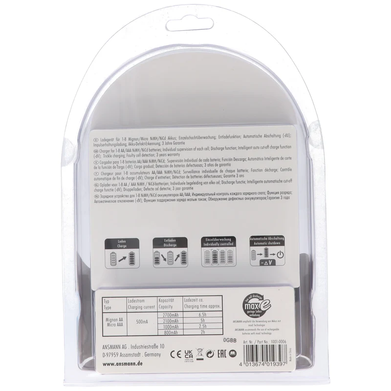 Ansmann Powerline 8 für 1-8 AA / AAA Akkus und USB-Ladebuchse 1001-0006