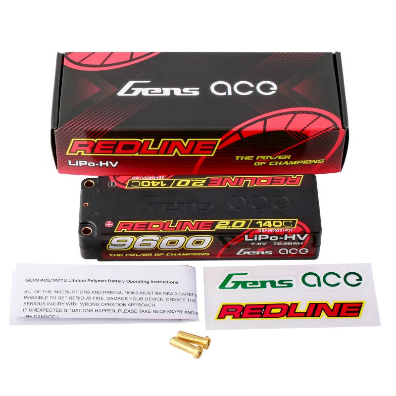 Gens ace Redline 2.0 Serie 9600 mAh 7,6 V 140 C 2S1P HardCase HV Lipo-Akku mit Hardcase 58#