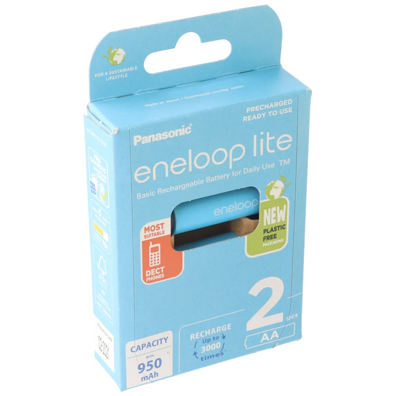 Panasonic eneloop lite, vorgeladen, Retail Blister (2-Pack) BK-3LCCE/2BE Akku NiMH, Mignon, AA, HR06, 1.2V und 950mAh 5410853064220