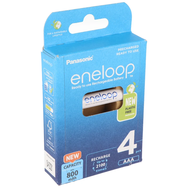 Panasonic eneloop, vorgeladen, Retail Blister (4-Pack)BK-4MCDE/4BE Akku NiMH, Micro, AAA, HR03, 1.2V und 800mAh 5410853064305