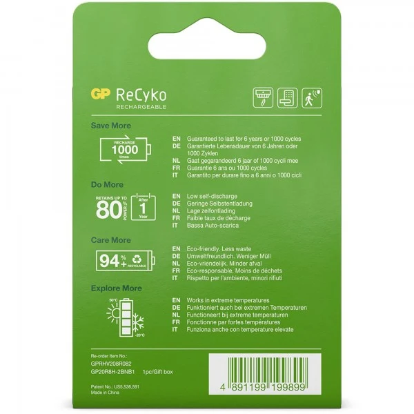 GP Batteries 9V Akku GP NiMH 200 mAh ReCyko 8,4V