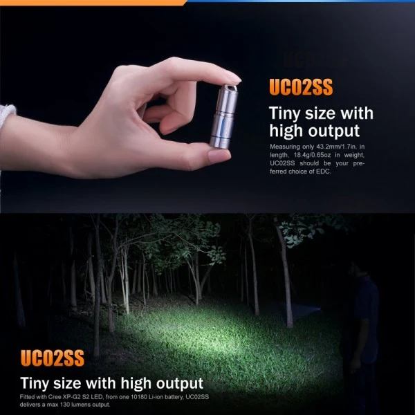 Fenix UC02SS LED schlüsselbundleuchte, mit Akku und Ladekabel, Farbe gold