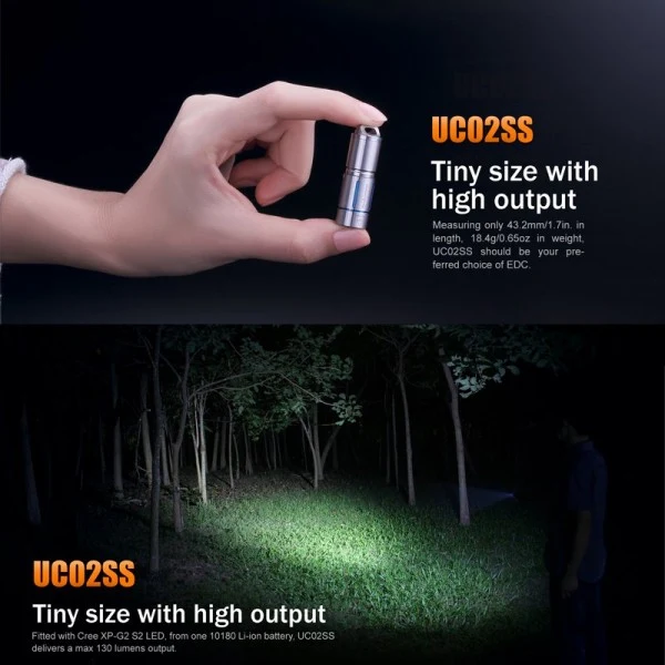Fenix UC02SS LED schlüsselbundleuchte, mit Akku und Ladekabel, Farbe gold