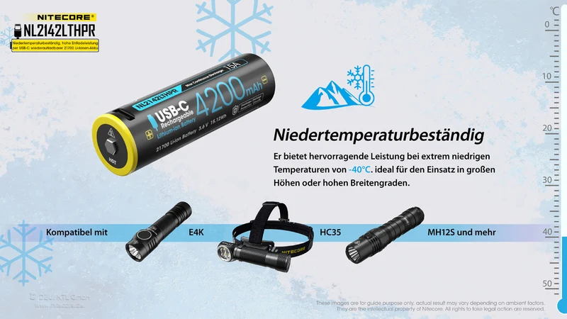 NiteCore 21700 NL2142LTHPR - 4200mAh, Low Temperatur, Li-Ionen 3,6V - PCB geschützt