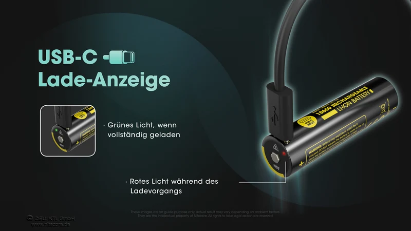 NiteCore Li-Ion-Akku 18650 - 3600mAh, 3,7V - NL1836R - USB-C - PCB geschützt