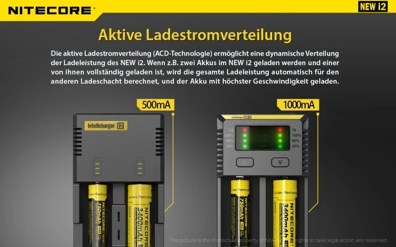 Nitecore Ladegerät Intellicharge NEW i2 mit 2 Ladeschächten NC-i2