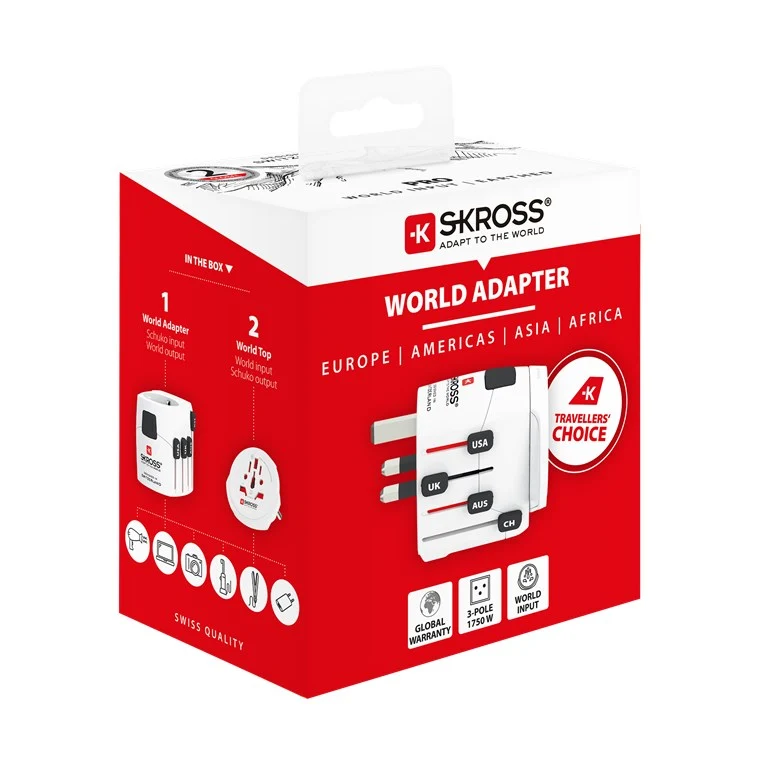 Skross World Adapter PRO - World - geeignet für alle geerdeten und ungeerdeten Geräte(2- und 3-polig)