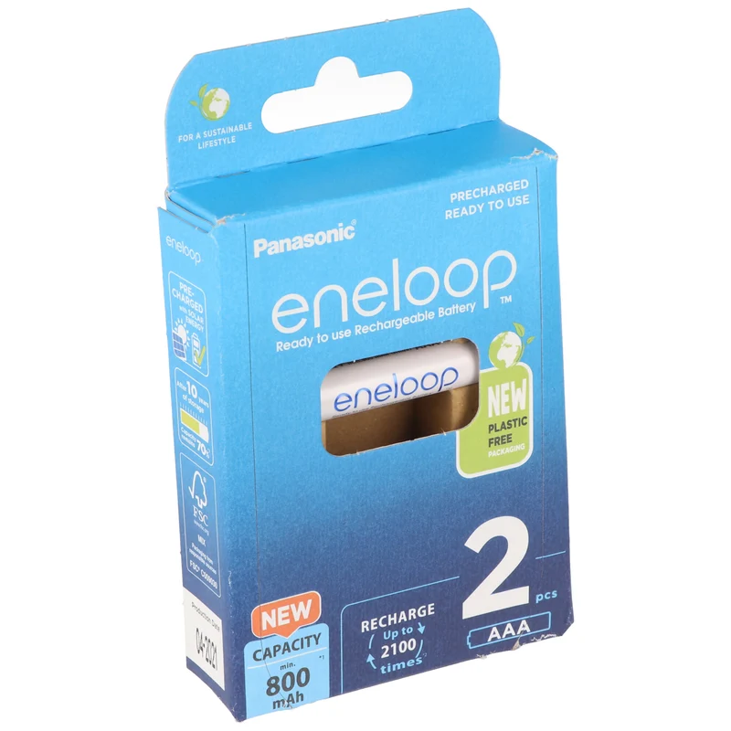 Panasonic eneloop, vorgeladen, Retail Blister (2-Pack) BK-4MCDE/2BE Akku NiMH, Micro, AAA, HR03, 1.2V und 800mAh 5410853064268