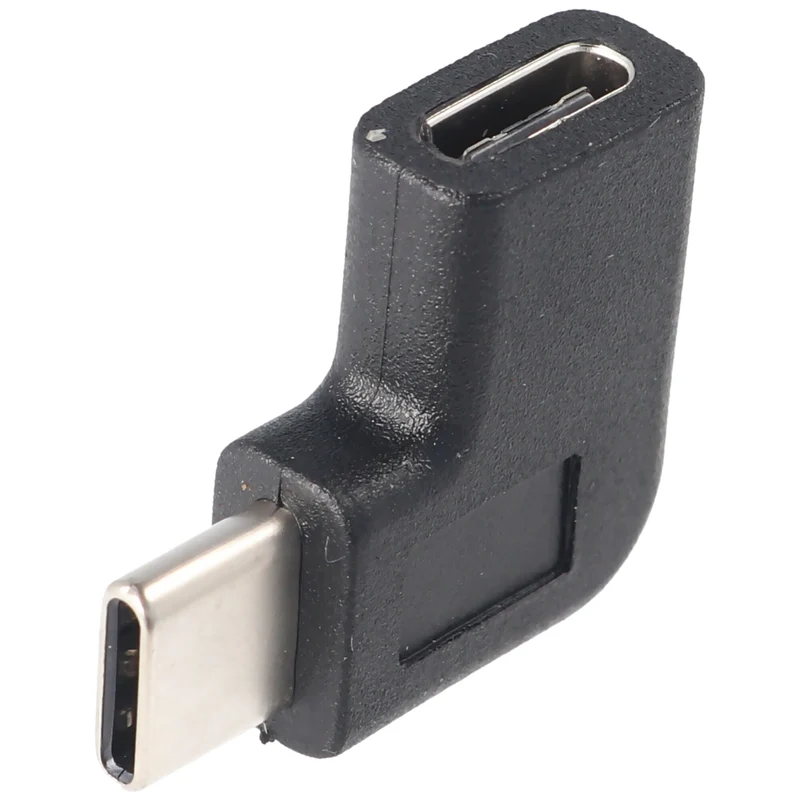 AccuCell Adapter USB-C auf USB-C mit 90 Grad Winkel schwarz, abgewinkelter Adapter verlängert das USB-C, geeignet für das MacBook mit USB-C Port
