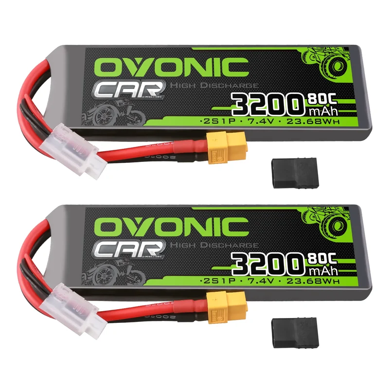 OVONIC Car 2S 3200mAh 80C 7,4V LiPo-Akku mit XT60 + TRA-Stecker für RC-Auto-LKW-Boot (2 St.)