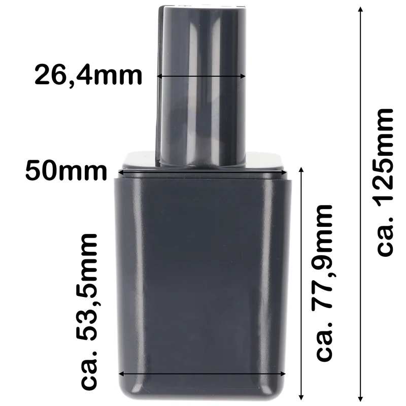 AccuCell Akku passend für Bosch 2607300002 9,6 Volt 2Ah schmal Abmessungen 126x70x54mm und Bilder exakt vergleichen