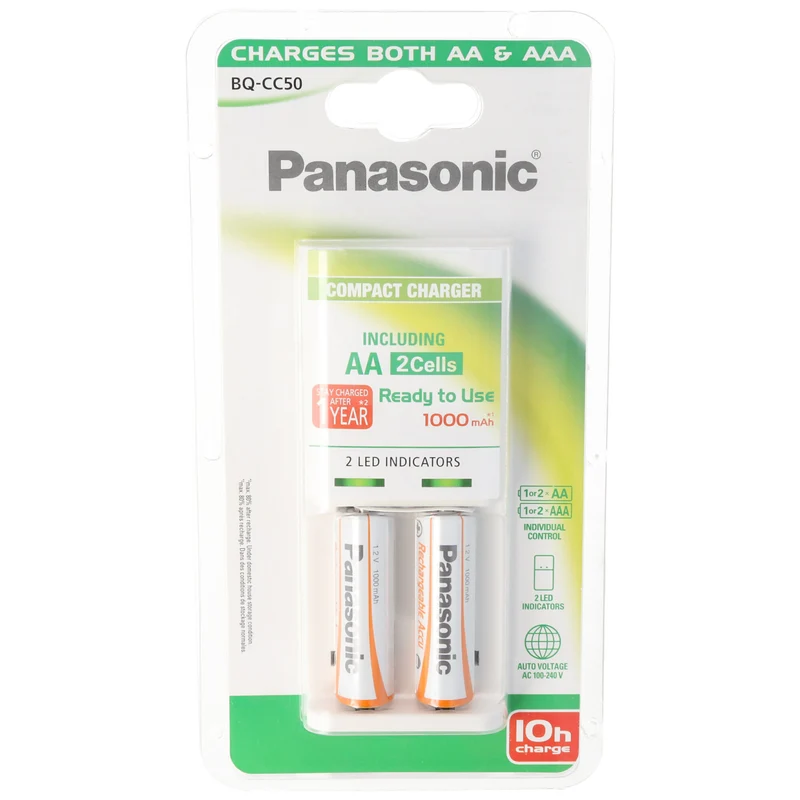 Panasonic Ladegerät BQ-CC50/KJ50LGA20E und 2 Stück Mignon AA 1000mAh