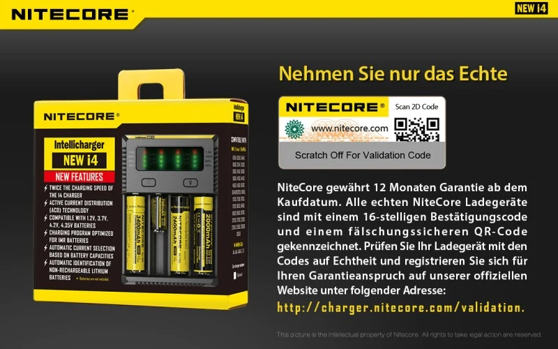 Nitecore Ladegerät Intellicharge NEW i4 mit 4 Ladeschächten NC-i4