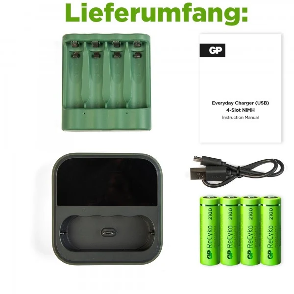 USB-Modell Ladegerät GP B421 Basic-Line 4 x ReCyko AA 2100 mAh USB Dockingstation