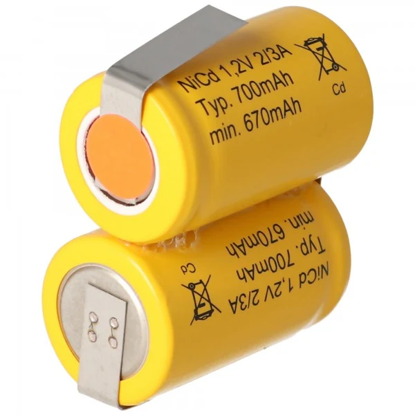 Accucell Akku 2/KR-600AE 2/3 A Cadnica NICD Akku 2,4V mit Lötfahne U-Form (nicht original Sanyo)