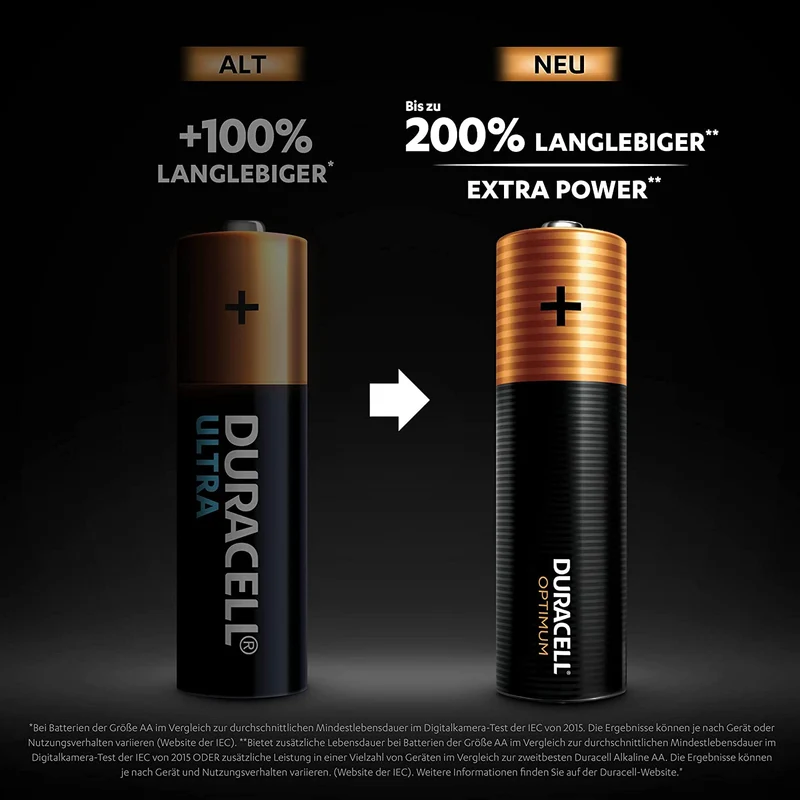 Duracell Optimum AA Mignon Alkaline-Batterien, 1.5V LR6 MX1500, 4er-Pack LR06