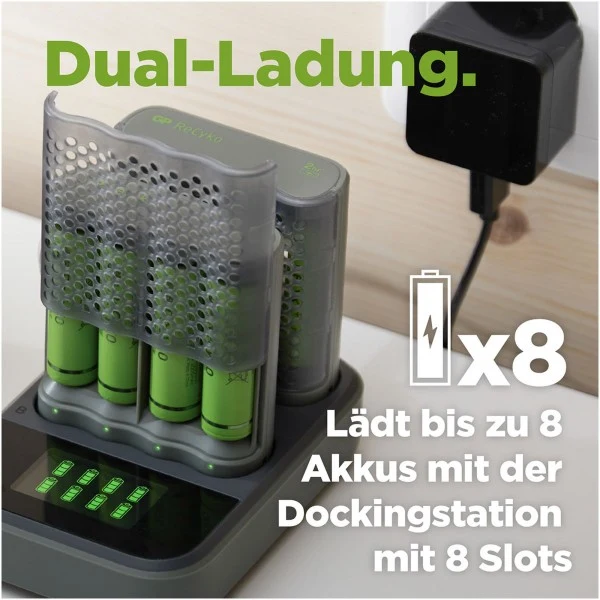 USB-Modell Ladegerät GP M451 Mainstream-Line 8 x ReCyko AA 2600 mAh USB Dockingstation