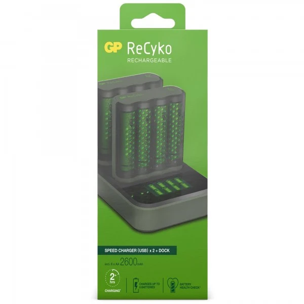 USB-Modell Ladegerät GP M451 Mainstream-Line 8 x ReCyko AA 2600 mAh USB Dockingstation
