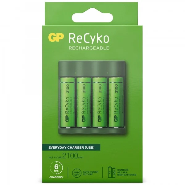 USB-Modell Ladegerät GP B421 Basic-Line 4 x ReCyko AA 2100 mAh