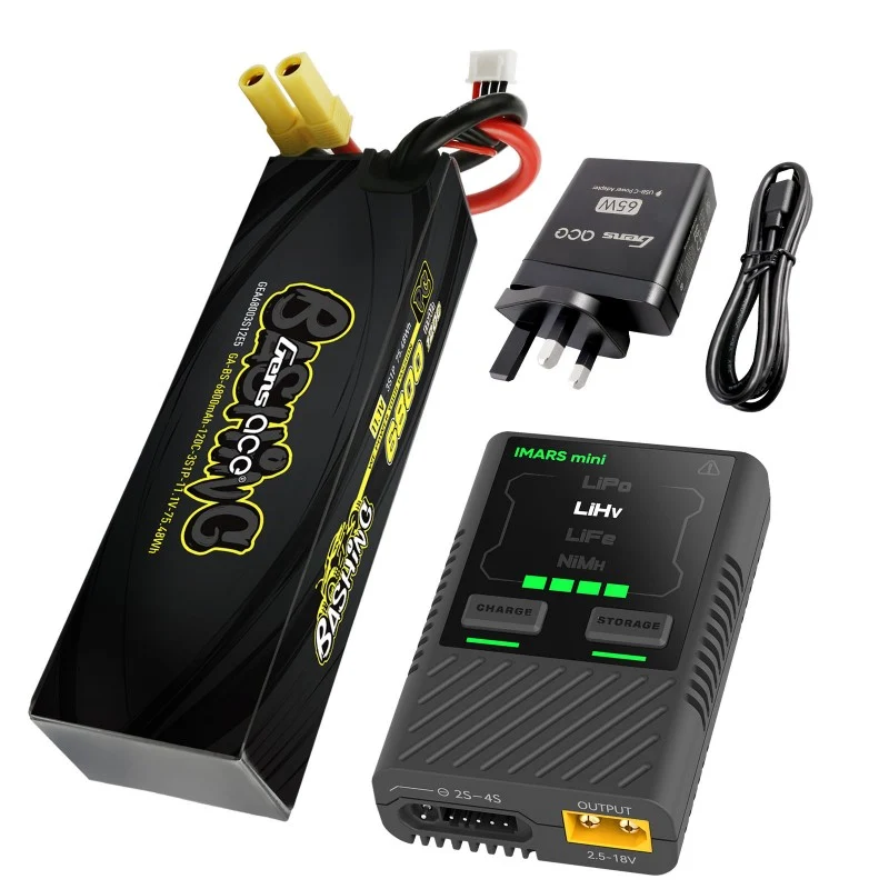 Gens ace 6800 mAh 11,1 V 120 C 3S1P Lipo + IMARS mini G-Tech USB-C 2-4S 60 W RC-Akkuladegerät mit Netzteil und Adapterkabel – EU-Paket