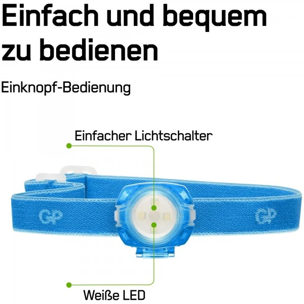 Stirnlampe GP CH31 40lumen inkl. 2x CR2025 Lithium Knopfzellen