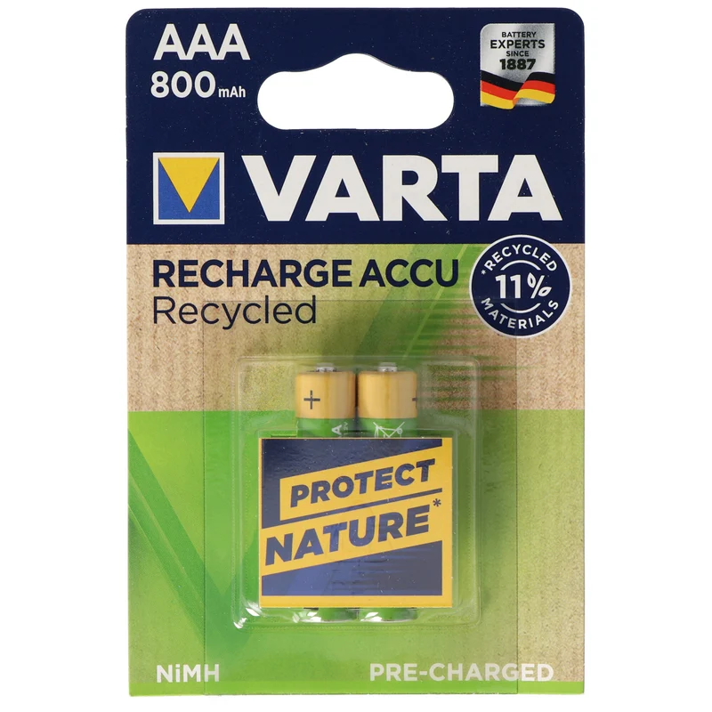 Varta Recycled AAA LR03 Akku NiMH 800mAh 1,2V 2 Stück