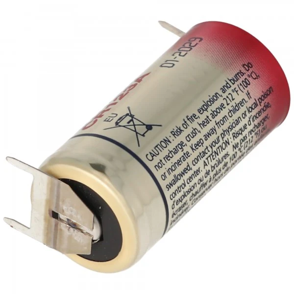 Panasonic CR123A Batterie mit 3er Printanschluss 2er Print + 1er Print - Kontakten, Spannung 3 Volt Rastermaß 10mm