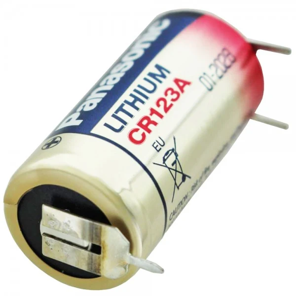 Panasonic CR123A Batterie mit 3er Printanschluss 1er Print Plus und 2er Print - Kontakt, Spannung 3 Volt