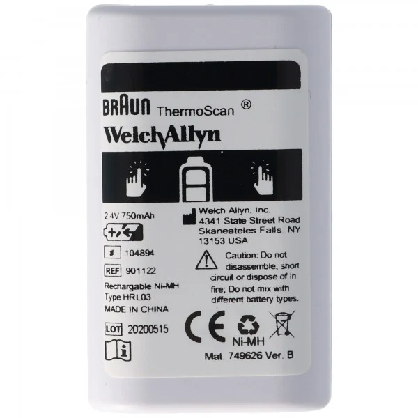Original NiMH Akku Braun, Welch Allyn Thermoscan Pro 6000 - Typ 104894