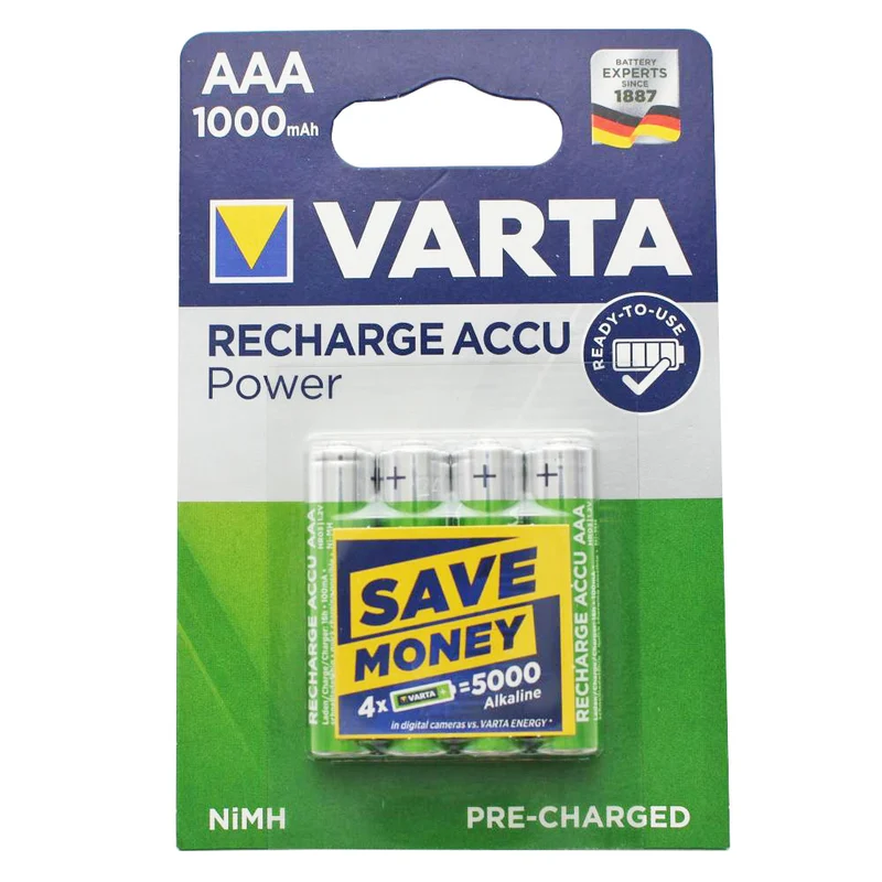 Varta Power Akku NiMH Akku AAA Micro 1,2V 1000mAh 4er Pack