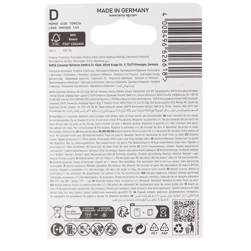 Varta Energy Batterie Alkaline Mono D LR20 1,5V 2er Pack