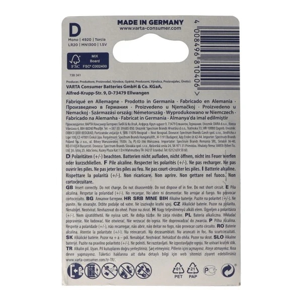 Varta Longlife Power Mono D Batterie 4920 2-er Blister