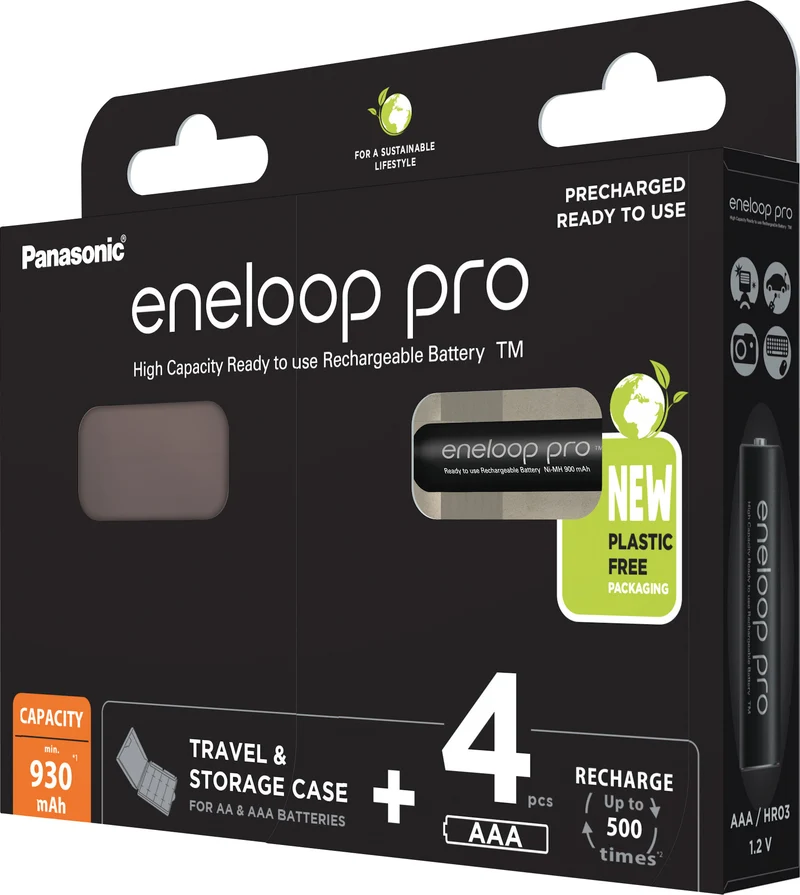 Panasonic Akku NiMH, Micro, AAA, HR03, 1.2V/930mAh Pro, Pre-charged, inkl. Akkubox, Retail-Blister (4-Pack)