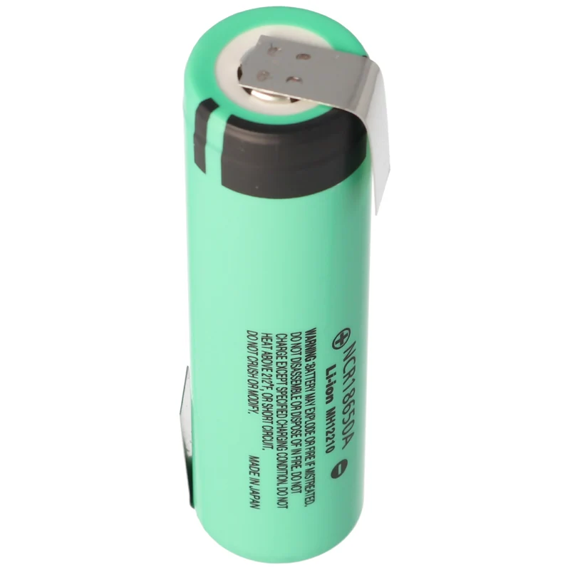Panasonic NCR18650A 3,6V 3100mAh mit Lötfahne in Z-Form, Abmessungen 65,25x18,10 Gramm