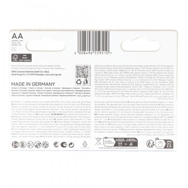 Varta Batterie Alkaline Mignon AA LR06 1,5V Blister (8-Pack)