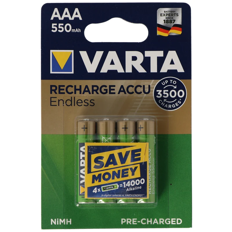 Varta Recharge Accu Endless AAA LR03 Akku 4er Blister 1,2V 550mAh inkl. AccuCell Akkubox