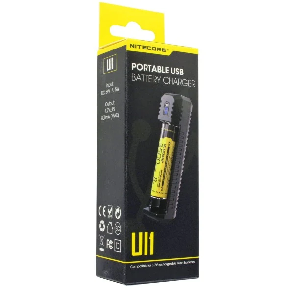 Nitecore 1fach USB-Ladegerät UI1 max 800mAh 3 LED für 21700 max. 77mm